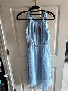 Sunny Fashion Girls Dress Swiss Dot Hi-lo Skirt Sweet Halter Sleeveless Halter